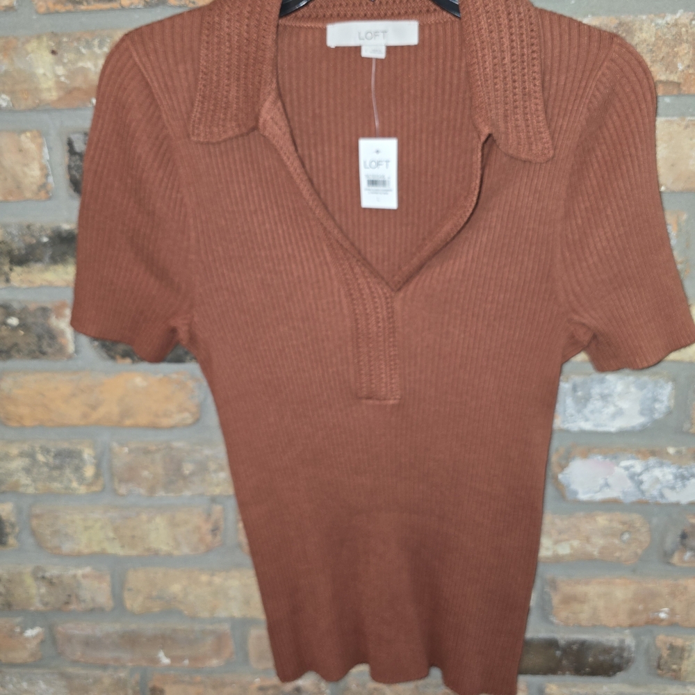 LOFT Women's Rust Ribbed Knit Top